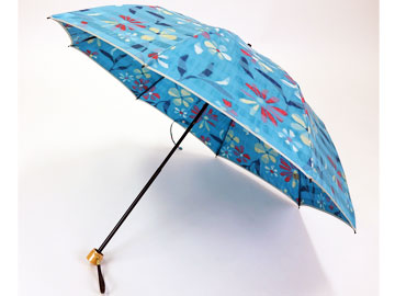 甲州織洋傘　晴雨兼用　折りたたみ傘　「ボーダーフラワー」2段折 　親骨50cm　スカイブルー　8本グラスファイバー骨　(990257)商品写真