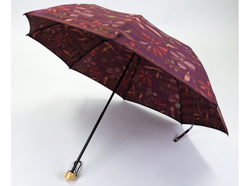 甲州織洋傘　晴雨兼用　折りたたみ傘　「ボーダーフラワー」2段折 　親骨50cm　ワイン　8本グラスファイバー骨　(990257)商品写真