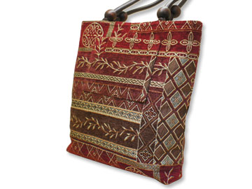 ゴブラン織り　トルコ伝統柄赤　トートバッグ(中)商品写真