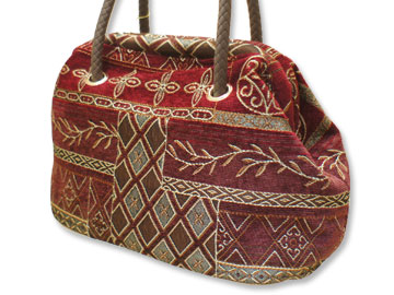 ゴブラン織り　トルコ伝統柄赤　ボストンバッグ商品写真