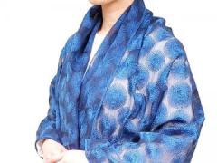 本藍染 大丸刺繍ショール（絹100％）（天然灰汁醗酵建）