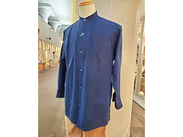 本藍染 スタンドカラー長袖シャツ メンズ サイズ Xl 綿100 天然灰汁発酵建藍染