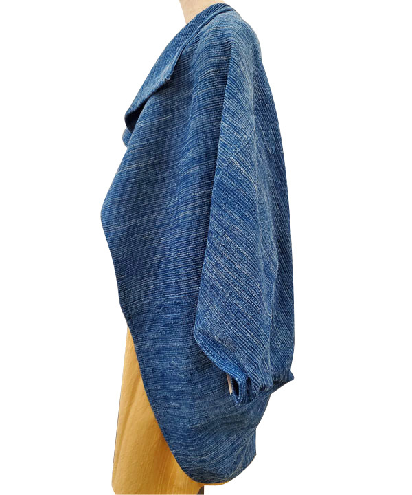 草木染手織 裂織の羽織コート H121 (素材：麻、染色：藍)